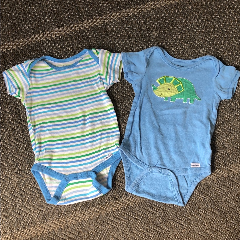 Gerber Blue Striped & Dino Blue Baby One-Piece Bodysuits